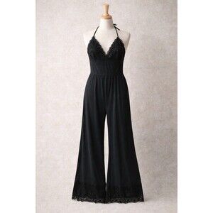 Victoria’s Secret Heavenly Black Lace Wide Leg Pajama Jumpsuit Size L